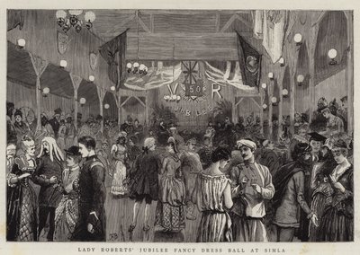 Le bal costumé de la jubilation de Lady Roberts à Simla (gravure) - English School