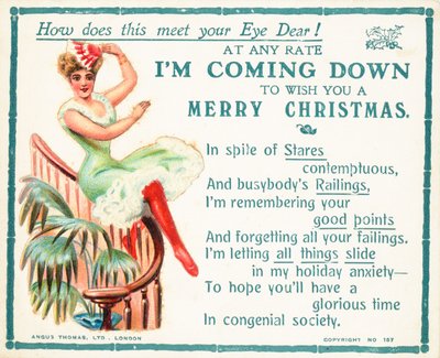 Dame glissant sur la rampe, Carte de Noël - English School
