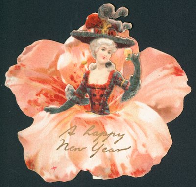 Dame portant une jupe amarillas, Carte de Nouvel An - English School