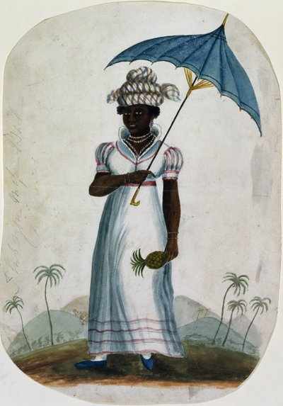Dame avec un parasol et un ananas, c.1840 - English School