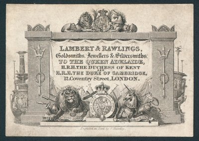 Lambert & Rawlings, orfèvres, bijoutiers et argentiers, carte de visite - English School