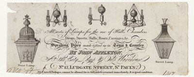 Fabricant de lampes, carte de visite - English School