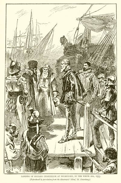 Débarquement de Richard Chancellor à Holmogory, en mer Blanche, 1553 - English School