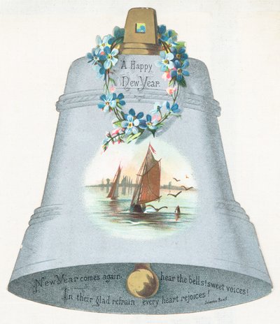 Grande cloche bleue avec image de bateau à voile, Carte de Nouvel An - English School