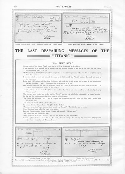 Derniers messages du Titanic, de The Sphere, 04 mai 1912 - English School