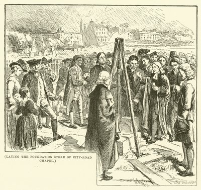 Pose de la première pierre de la chapelle City-Road (gravure) - English School