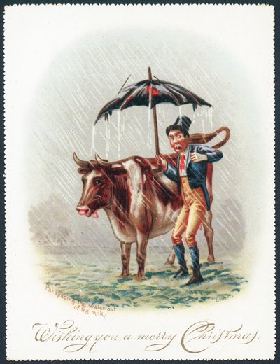 Mener une vache sous la pluie, Carte de Noël - English School