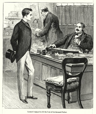 Leonard engagé à remplir le poste de son père décédé (gravure) - English School