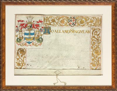 Lettres patentes émises par Sir Edward Walker, Garter King of Arms, 13 décembre 1664 - English School