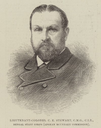 Lieutenant-colonel C E Stewart, CMG, CIE, Bengal Staff Corps (Commission des frontières afghanes) (gravure) - English School