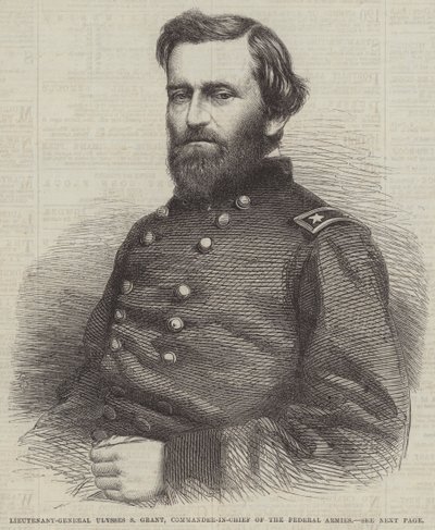 Lieutenant-général Ulysses S Grant, commandant en chef des armées fédérales (gravure) - English School