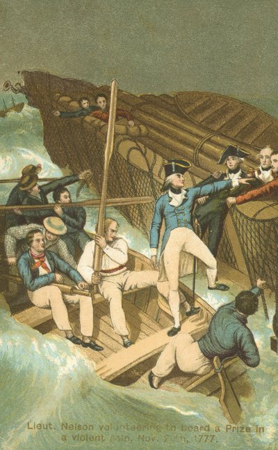 Lieutenant Horatio Nelson embarquant un prix dans une tempête - English School