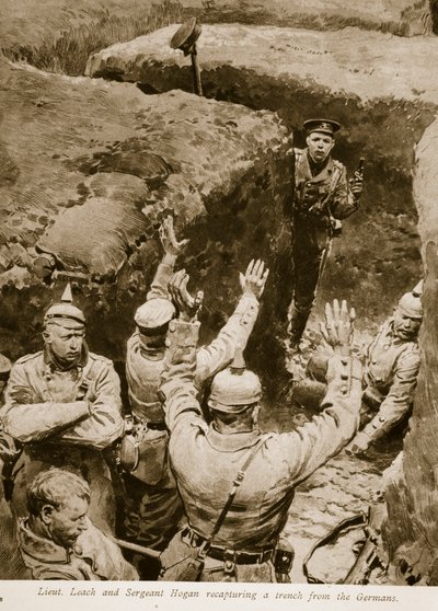 Lieutenant Leach et sergent Hogan reprenant une tranchée aux Allemands, 1914-19 - English School