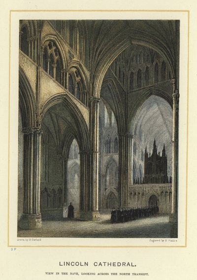 Cathédrale de Lincoln, vue dans la nef, regardant à travers le transept nord - English School