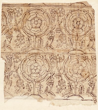 Papier de doublure avec motif de Rose Tudor, vers 1550 - English School