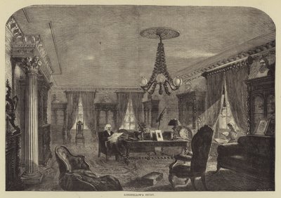 Le bureau de Longfellow (gravure) - English School