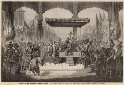 Lord Clive signant le premier traité indien - English School