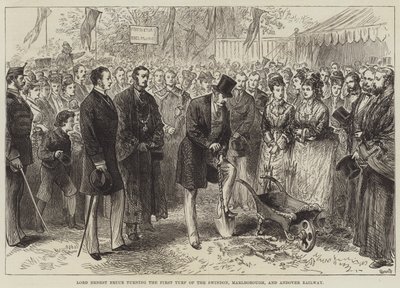 Lord Ernest Bruce tournant la première motte de la ligne ferroviaire Swindon, Marlborough et Andover - English School