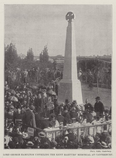 Lord George Hamilton dévoilant le Mémorial des Martyrs du Kent à Canterbury (gravure) - English School