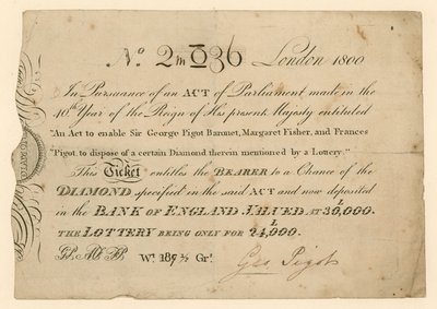Loterie pour gagner un diamant, 1800 - English School