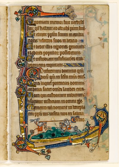 Un chien et un lapin en joute, décoration marginale du Psautier de Macclesfield, Usage de Sarum, East Anglia, vers 1330 - English School