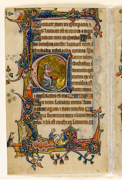 Isaïe priant, initiale historiée du Psautier de Macclesfield, Usage de Sarum, East Anglia, vers 1330 - English School