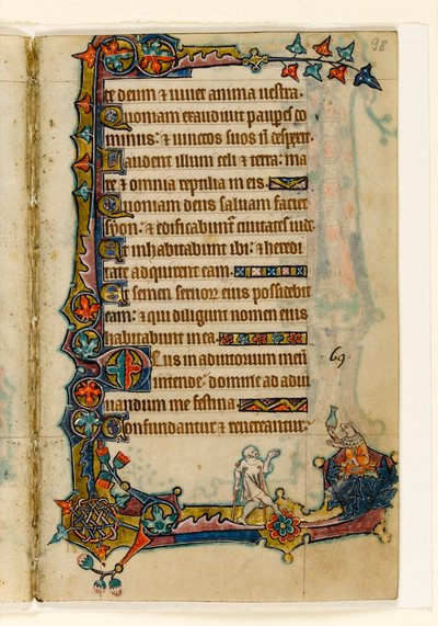Un mendiant et un cochon riche (?), décoration marginale du Psautier de Macclesfield, Usage de Sarum, East Anglia, vers 1330 - English School