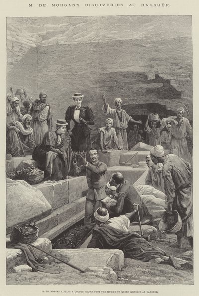 Les découvertes de M de Morgan à Dahshur (gravure) - English School