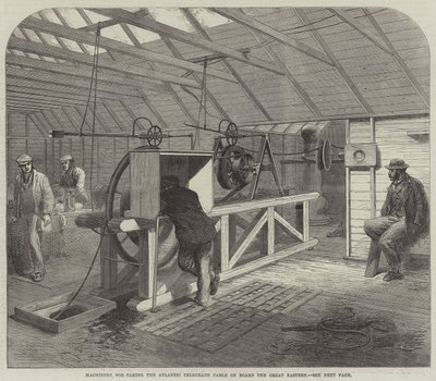 Machinerie pour embarquer le câble télégraphique atlantique à bord du Great Eastern (gravure) - English School