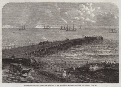 Jetée de Madras, sur pieux vissés, invention de M. Alexander Mitchell, CE (gravure) - English School