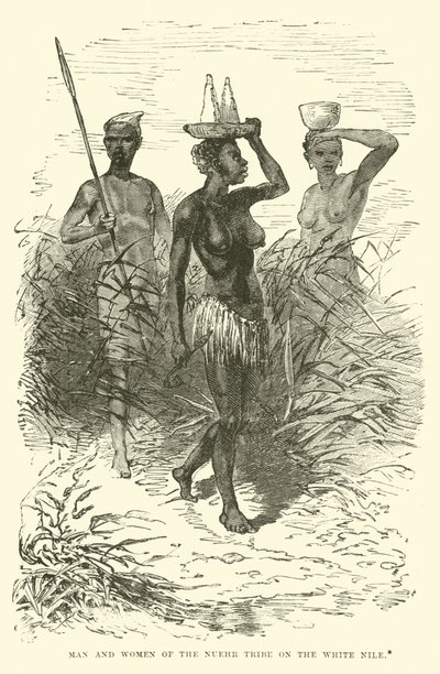 Homme et femme de la tribu Nuehr sur le Nil Blanc - English School