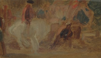 Homme sur un cheval blanc précédemment attribué à J.M.W. Turner (1775-1851) et aussi attribué à Peter de Wint (1784-1849) - English School