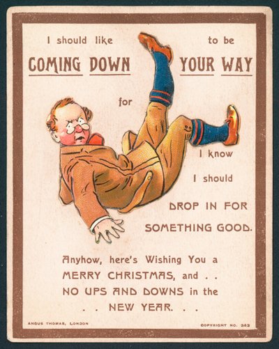 Homme basculant en arrière, carte de Noël - English School