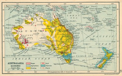 Carte : Australasie, économique (litho couleur) - English School