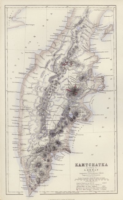 Carte : Kamtchatka, selon A Erman, dessinée par Augustus Petermann - English School