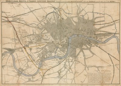 Carte de Londres montrant le chemin de fer Birmingham, Bristol, Thames Junction, 1839 - English School