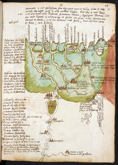 Carte de la Basse-Égypte, du carnet de Sir Walter Raleigh (1552-1618), vers 1606-08 - English School