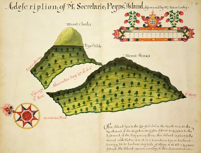Carte des îles Secretaire et Pepys dans le détroit de Magellan, c.1628 - English School