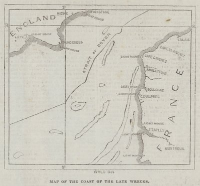 Carte de la côte des récents naufrages (gravure) - English School