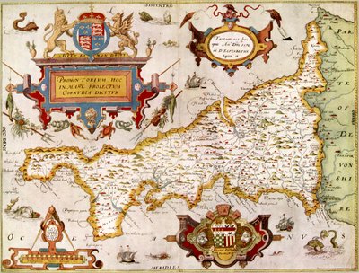 Carte du comté de Cornwall en 1576, de 