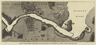 Carte de la rivière Niagara depuis les chutes jusqu