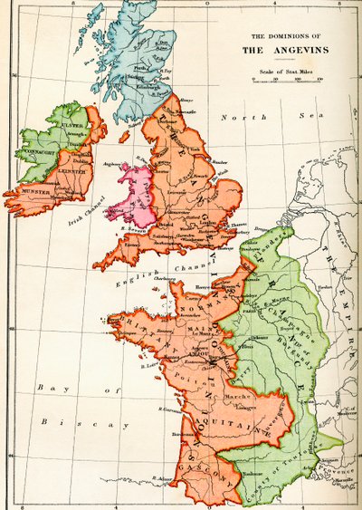 Carte des domaines des Angevins vers 1170, de 