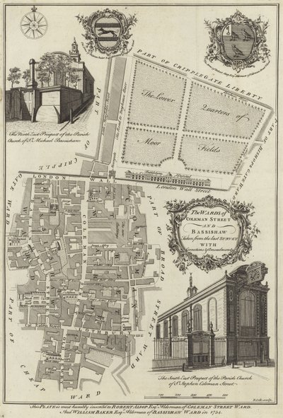 Carte des quartiers de Coleman Street et Bassishaw, Londres - English School