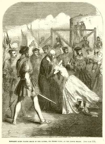Margaret Roper prenant congé de son père, Sir Thomas More, sur le quai de la Tour - English School