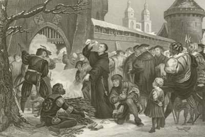 Martin Luther brûlant la bulle papale - English School