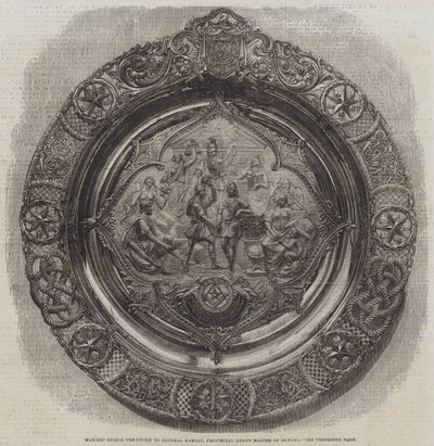 Bouclier maçonnique présenté au général Ramsay, Grand Maître provincial du Bengale (gravure) - English School