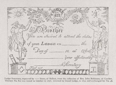 Convocation de la loge maçonnique, datée de 1796 - English School