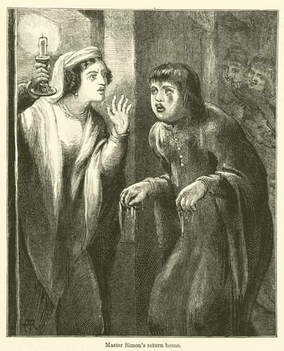 Le retour à la maison de Maître Simon (gravure) - English School