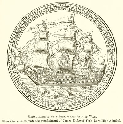 Médaille exposant un navire de guerre de premier rang - English School