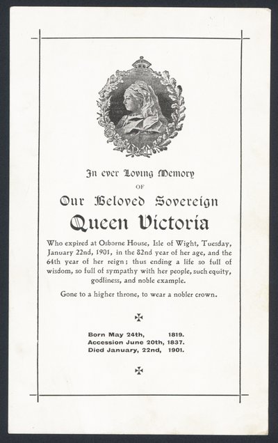 Carte commémorative pour la reine Victoria - English School